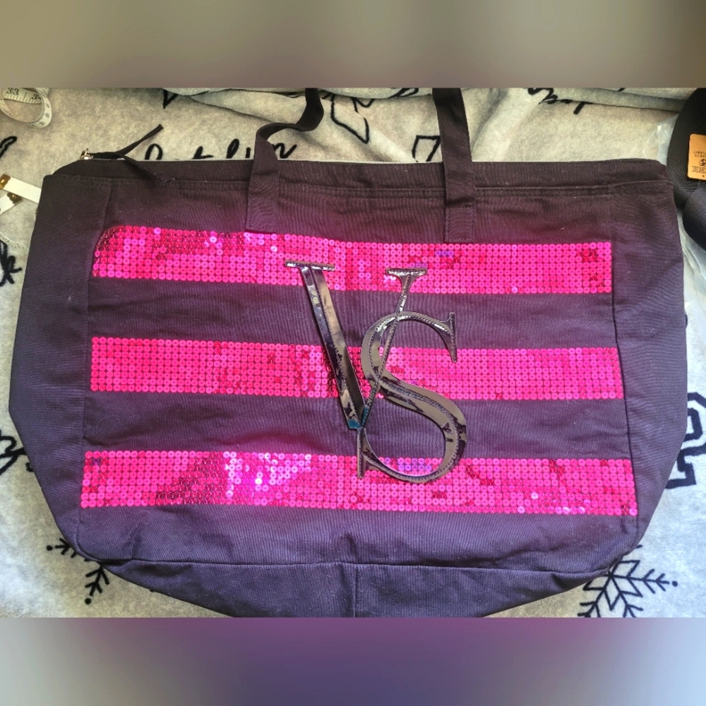 Victoria's Secret Pink and Black BLING TOTE BAG